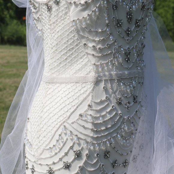 Rhinestone Pearl Beaded Retro inspired 1920s flapper wedding gown Gatsby wedding - Picture 8 of 8